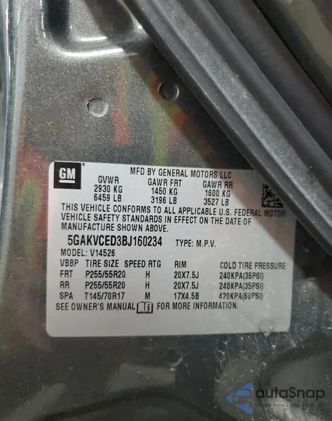 2011 Buick Enclave Cxl z USA, uszkodzony, nr VIN 5GAKVCED3BJ160234